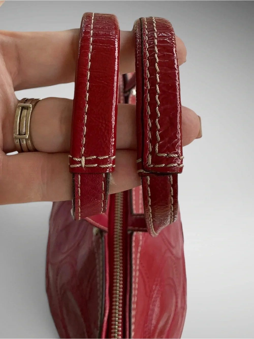 Coach Peyton Patent Leather F15142 Red Signature C Stitched Shoulder Tote Bag